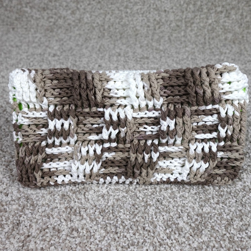 Handmade‎ Crochet Reusable Mop Cover Brown White Basketweave Cotton Sweeper Pad